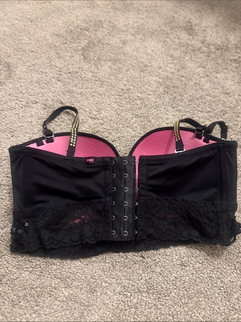 PINK Victoria's Secret Black Sequin Bandeau Bra with Straps